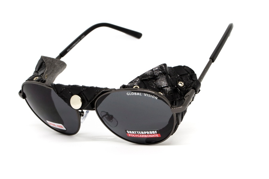 Захисні окуляри Global Vision Aviator-5 GunMetal (gray), сірі в темній оправі зі знімним ущільнювачем із синтетичної "шкіри" фото