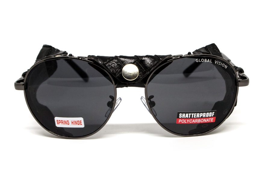 Захисні окуляри Global Vision Aviator-5 GunMetal (gray), сірі в темній оправі зі знімним ущільнювачем із синтетичної "шкіри" фото
