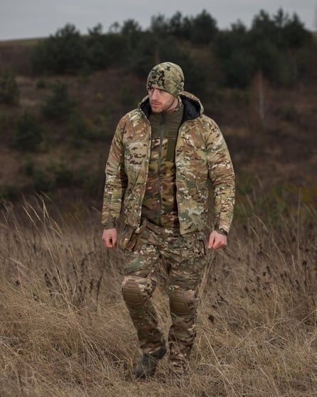 Демисезонный военный комплект (Куртка Тактическая СНАЙПЕР МУЛЬТИКАМ, Брюки КАРГО ТактичЕСКИЕ ШТУРМ 2.0 МУЛЬТИКАМ, Кофта флисовая МУЛЬТИКАМ, Шапка флисовая BEZ BEZET фото
