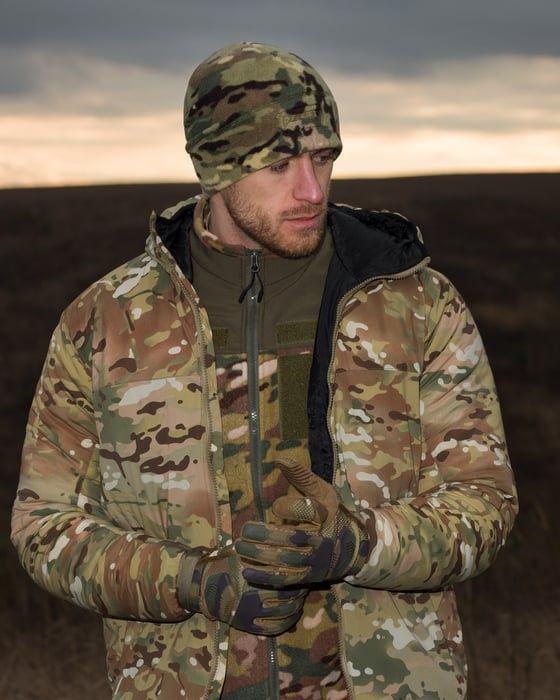 Демисезонный военный комплект (Куртка Тактическая СНАЙПЕР МУЛЬТИКАМ, Брюки КАРГО ТактичЕСКИЕ ШТУРМ 2.0 МУЛЬТИКАМ, Кофта флисовая МУЛЬТИКАМ, Шапка флисовая BEZ BEZET фото