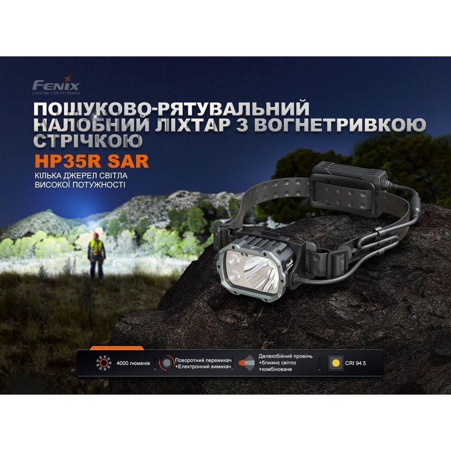 Фонарь налобный Fenix HP35R SAR з вогнетривкою пов'язкою фото