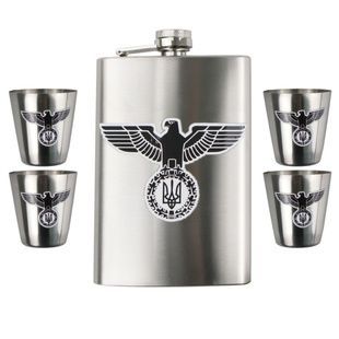 Набір ТМ 4Profi Фляга Срібло + чотири чарки + лійка, з налипкою 9oz 255 мл "Ukraine Eagle" фото