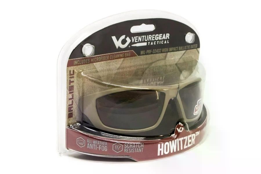 Окуляри Venture Gear Tactical Howitzer Tan (forest gray) Anti-Fog, чорно-зелені в пісочній оправі фото
