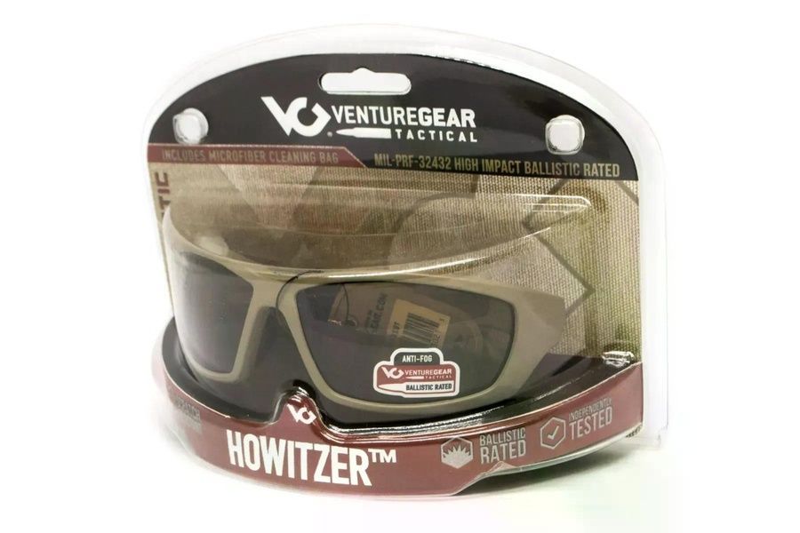 Окуляри Venture Gear Tactical Howitzer Tan (forest gray) Anti-Fog, чорно-зелені в пісочній оправі фото