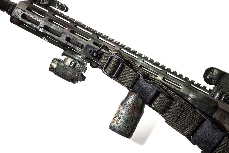 Тактичний 3-точковий збройовий ремінь Олива FRAG з карабіном та антабкою QD MAX фото