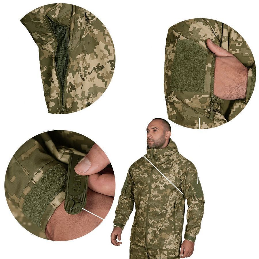 Демісезонний костюм-комплект військовий SoftShell Піксель Camotec фото