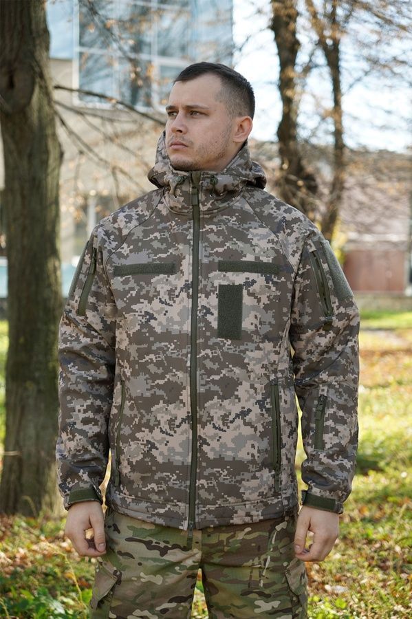 Куртка Windproof Softshell ветрозащитная (пиксель), водостойкая, флис 320 г/м&sup2; фото