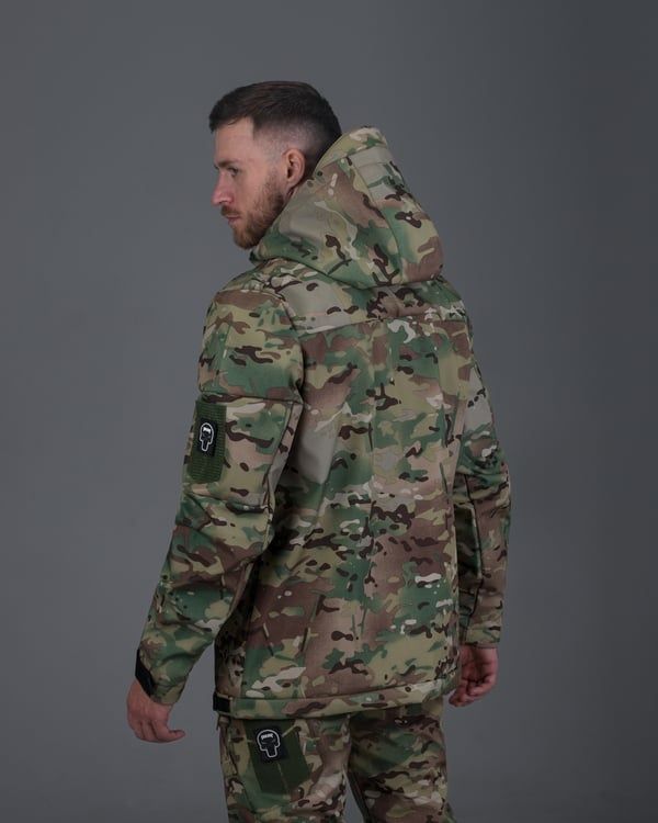 Демисезонный военный комплект (куртка softshell рабокоп мультикам, Брюки карго тактические softshell байрактарь камумультикамляжный) BEZET фото