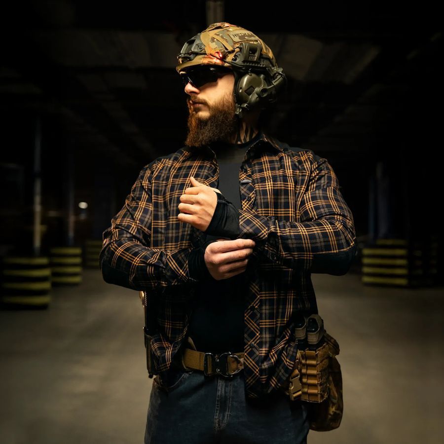 Повседневная рубашка Тайфун Orange Plaid Orange/Navy темно-синяя Camotec фото
