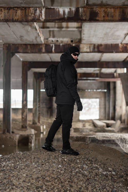 Демісезонний військовий комплект (куртка techwear чорний, Штани карго шпигун чорний, Шапка флісова чорний, Рюкзак тактичний Soldier чорний, Рукавиці тактичні Protective чорний, Окуляри тактичні чорний) BEZET фото