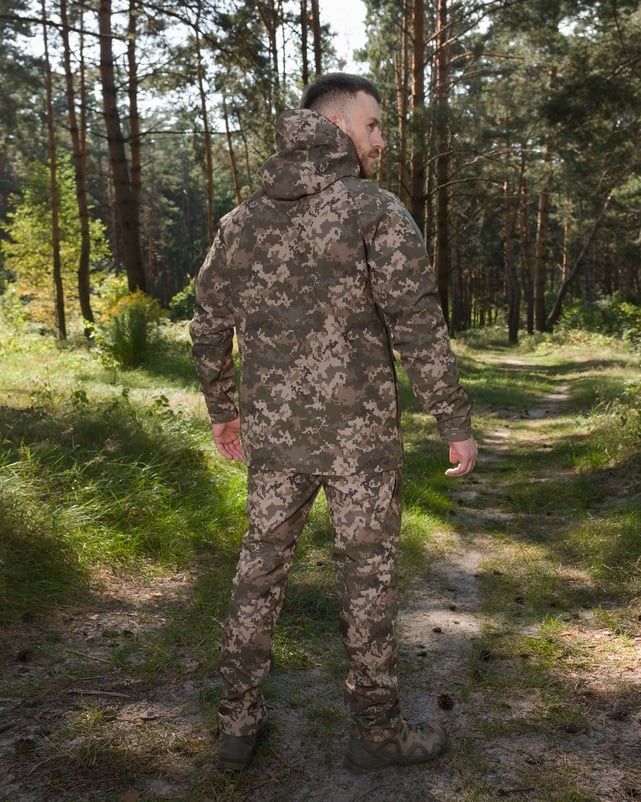 Демисезонный военный комплект (куртка softshell Omega пиксель, Брюки карго тактические softshell эшелон пиксель) BEZET фото
