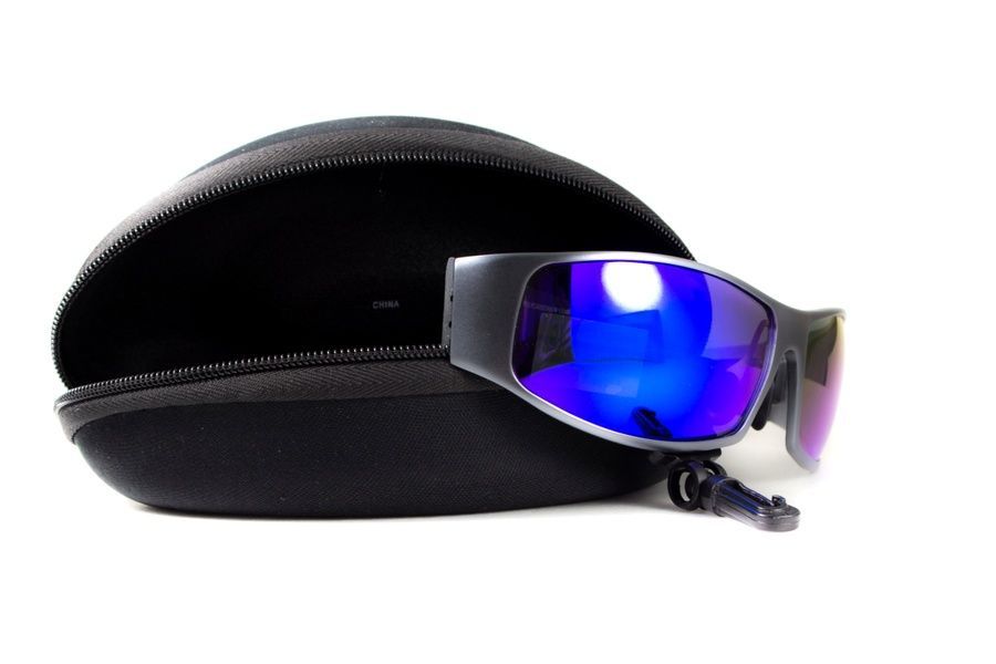 Защитные очки открытые Global Vision BAD-ASS-1 GunMetal (G-Tech&trade; blue) синие зеркальные фото