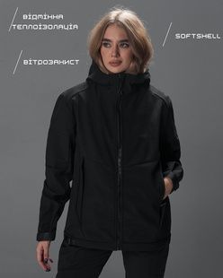 Зимова жіноча повсякденна куртка Softshell Робокоп чорна BEZET фото