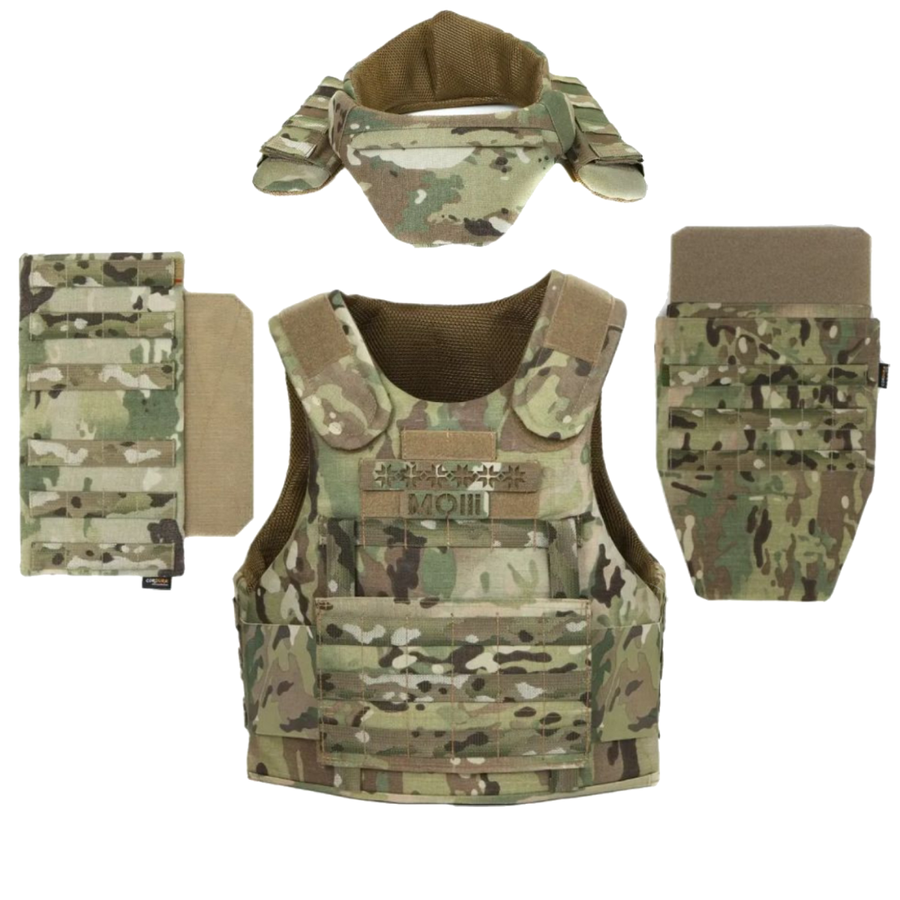 Балістичний комплект FULL 360&ordm;, 1 або 2 класу, мультикам. Балістична майка, захист шиї, попереку, паху, MOLLI