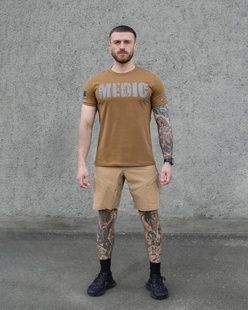 Літній військовий комплект (футболка medic койот, шорти карго швидкосохнучі adventure пісочний) BEZET фото