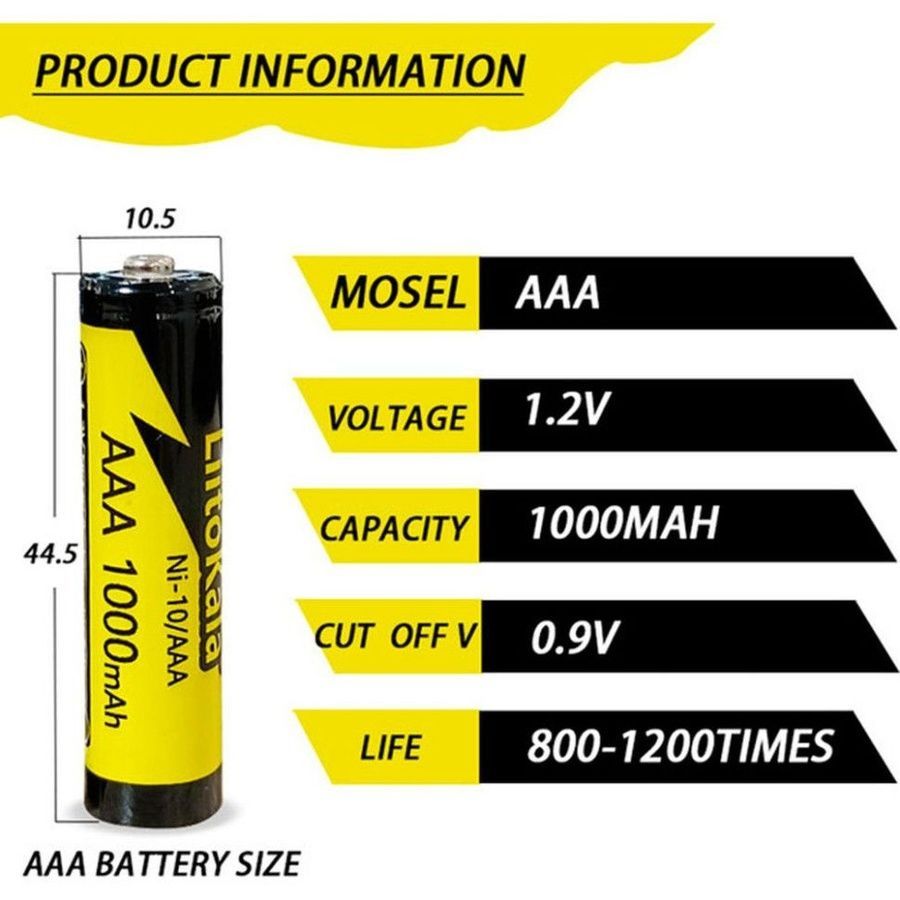 Акумулятор LiitoKala Ni-10/AAA 1.2V AAA 1000mAh battery фото