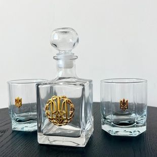Набір подарунковий 4Profi Тризуб золотий Графін 350 мл + 2 стакана 315 мл фото