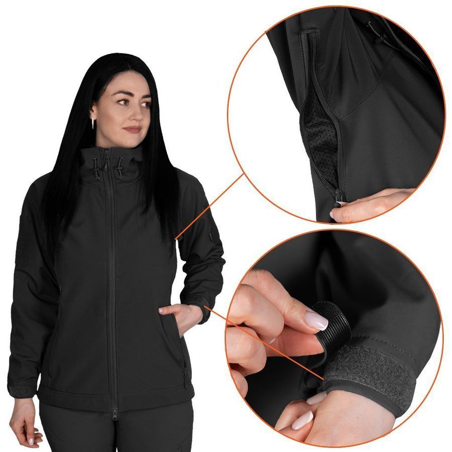 Демісезонна жіноча тактична куртка Softshell Stalker чорна Camotec фото