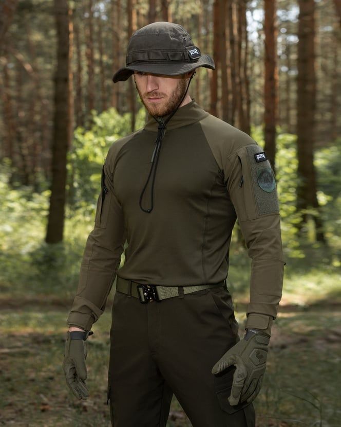 Демисезонный военный комплект (рубашка тактическая Combat хаки, Брюки карго тактические Basic, панама rasta, Ремень тактический Butterfly, Перчатки тактические Protective хаки) BEZET фото