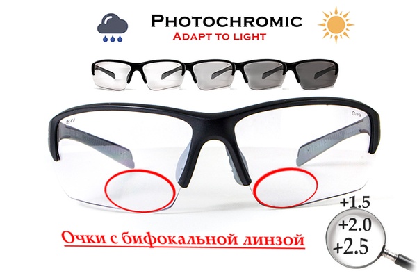 Біфокальні фотохромні окуляри Global Vision Hercules-7 Photo. Bif. (+1.5) (clear) прозорі фотохромні фото