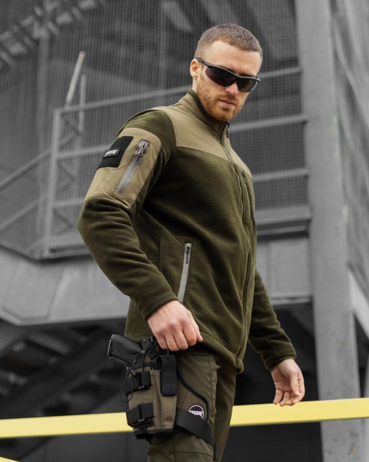 Демисезонный военный комплект (Кофта флисовая хаки, Брюки карго тактические капелан хаки) BEZET фото