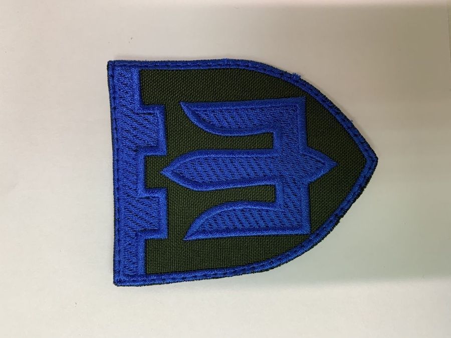Шеврон-патч Герб Тризуб синій на липучці фото