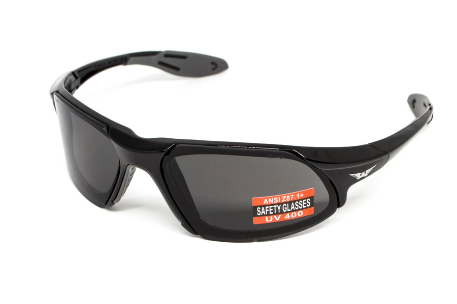 Защитные очки Global Vision Code-8 (gray), серые в чёрной глянцевой оправе фото