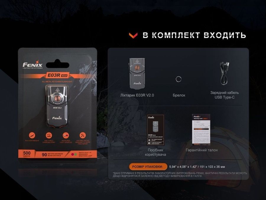Ліхтар наключний Fenix E03R V2.0, синій фото