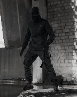 Демисезонный костюм-комплект военный Illuminate (Куртка ветровка Illuminate Черный, Брюки карго Летучая мышь Черный, Маска Softshell black) BEZET фото