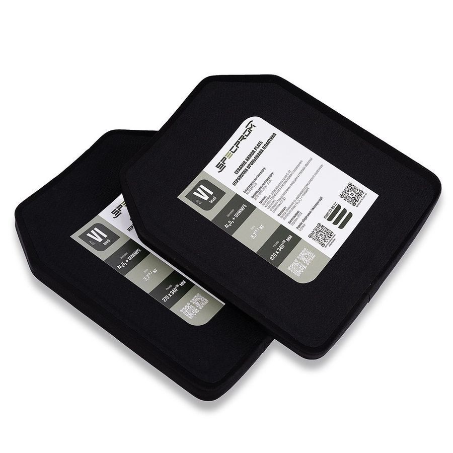 Керамическая бронеплита 6-го класса SPECPROM. Вес 3.7 кг. Размер 27 на 34 см (00000002821) фото