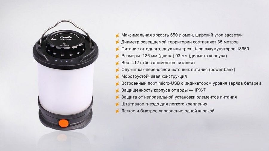 Ліхтар кемпінговий Fenix CL30R чорний фото