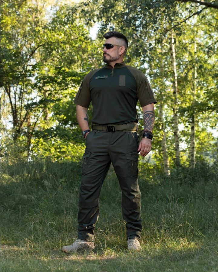 Демісезонний військовий комплект (футболка тактична бойова Combat хакі, Штани карго тактичні Onyx хакі) BEZET фото