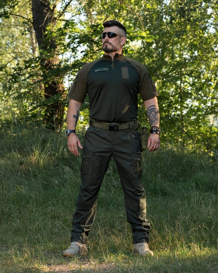 Демісезонний військовий комплект (футболка тактична бойова Combat хакі, Штани карго тактичні Onyx хакі) BEZET фото