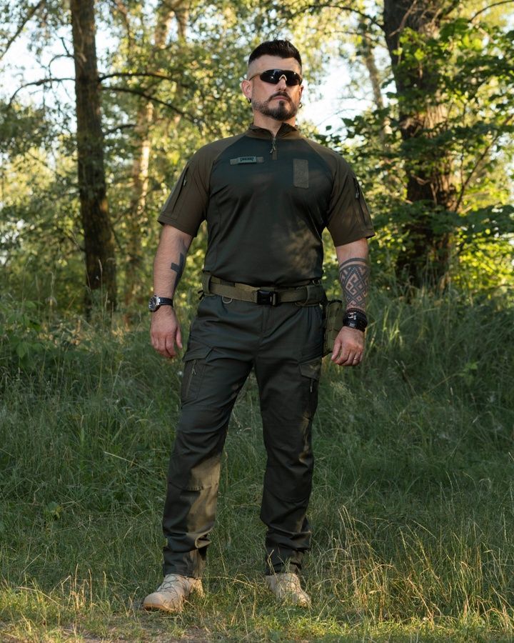 Демісезонний військовий комплект (футболка тактична бойова Combat хакі, Штани карго тактичні Onyx хакі) BEZET фото