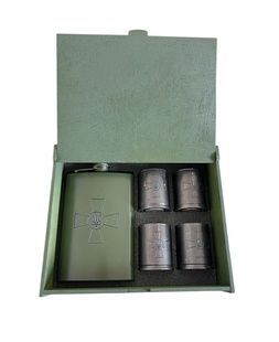 Набір подарунковий військовий 4 Profi в коробці (Фляга 9 OZ+ 4 чарки патрон) фото