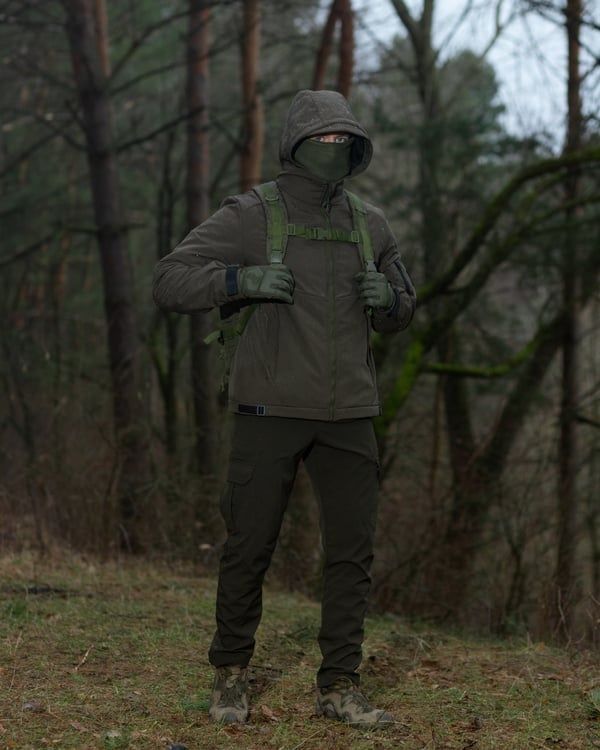 Демисезонный военный комплект (Перчатки тактические Protective хаки, Брюки карго тактические Basic хаки, Куртка Omega хаки, Рюкзак тактический Soldier хаки, Баф хаки) BEZET фото