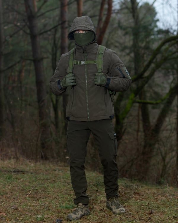 Демисезонный военный комплект (Перчатки тактические Protective хаки, Брюки карго тактические Basic хаки, Куртка Omega хаки, Рюкзак тактический Soldier хаки, Баф хаки) BEZET фото