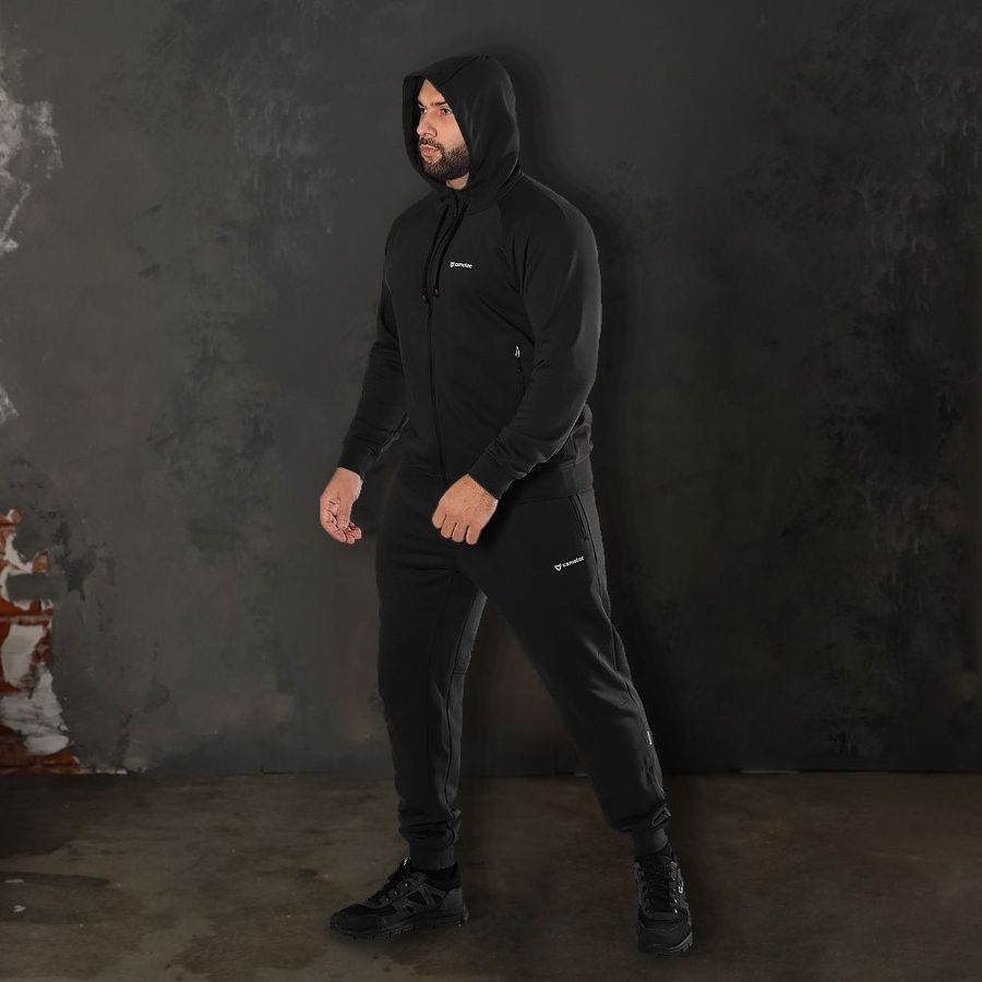 Летний спортивный костюм военный FitPro Zip Черный Camotec фото