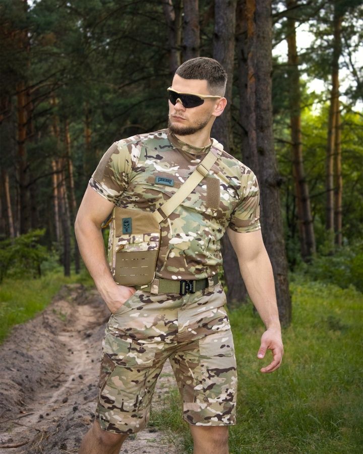 Летний военный комплект (Футболка быстросохнущая тактическая мультикам, шорты карго тактические military мультикам) BEZET фото