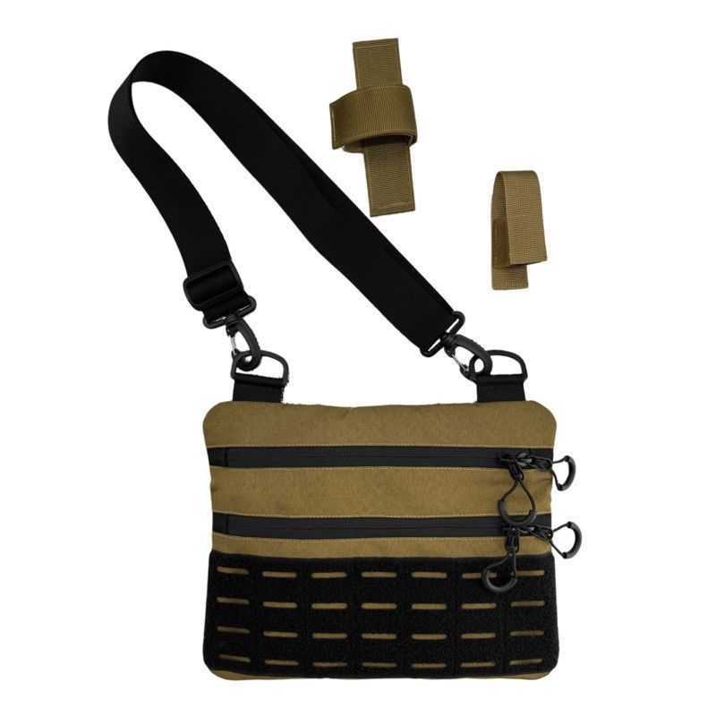 Тактическая мужская сумка через плечо RoKit Coyote Black M с MOLLE и панелью велкро фото