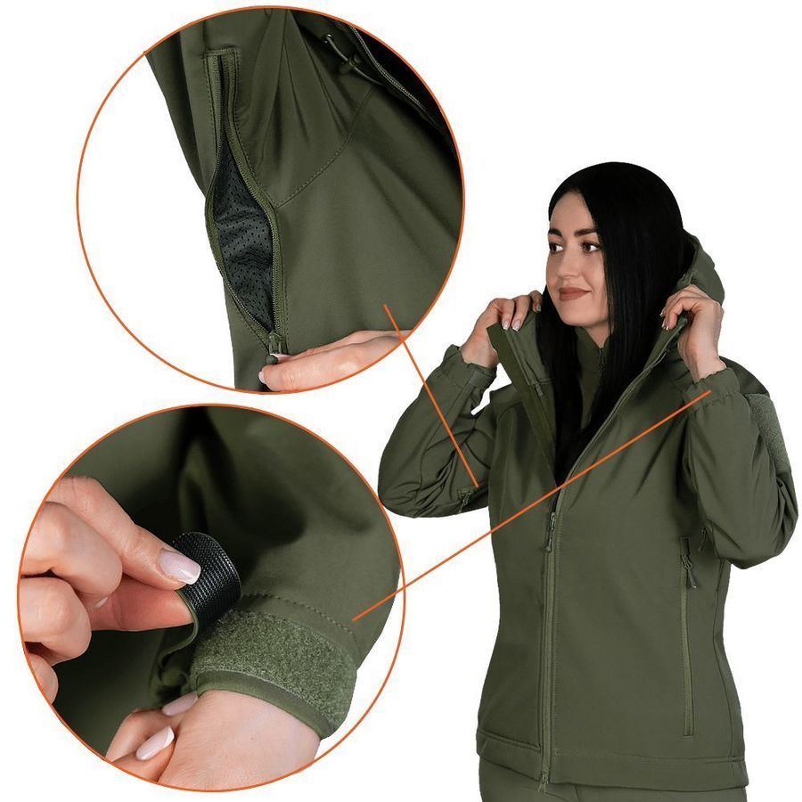 Демисезонная женская тактическая куртка Softshell Stalker олива Camotec фото