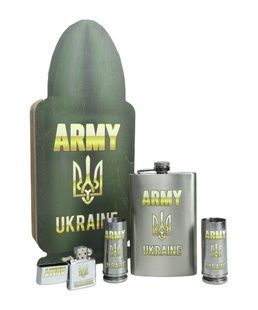 Набір подарунковий військовий"Куля"(Фляга10OZ+2 чарки патрон сталь 30D,запальничка бенз.) фото